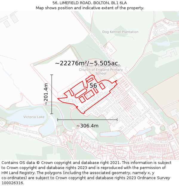 56, LIMEFIELD ROAD, BOLTON, BL1 6LA: Plot and title map