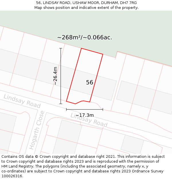 56, LINDSAY ROAD, USHAW MOOR, DURHAM, DH7 7RG: Plot and title map