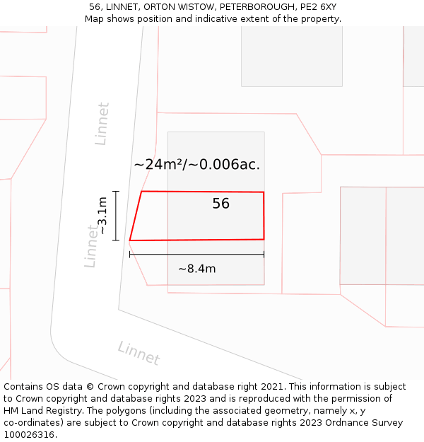 56, LINNET, ORTON WISTOW, PETERBOROUGH, PE2 6XY: Plot and title map