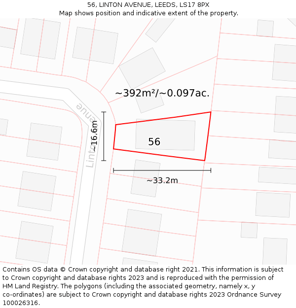 56, LINTON AVENUE, LEEDS, LS17 8PX: Plot and title map