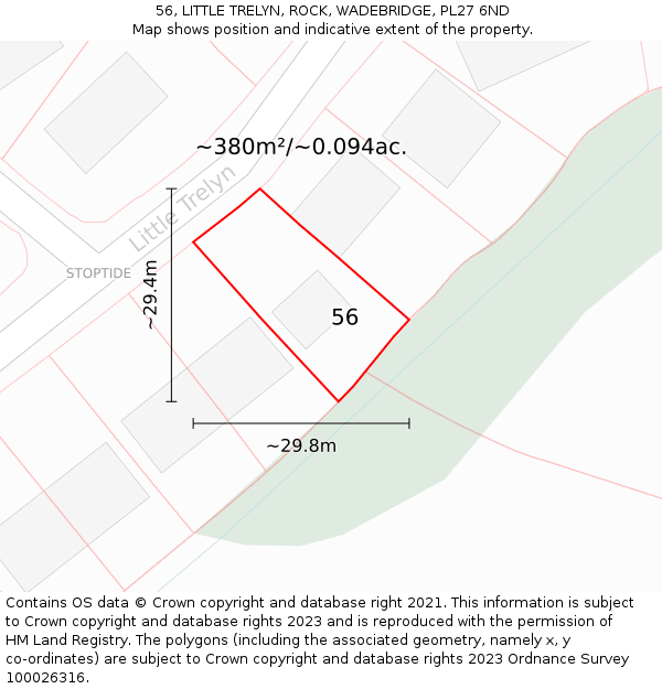 56, LITTLE TRELYN, ROCK, WADEBRIDGE, PL27 6ND: Plot and title map