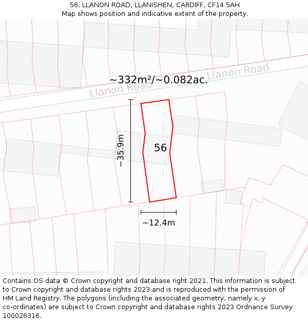 56, LLANON ROAD, LLANISHEN, CARDIFF, CF14 5AH: Plot and title map