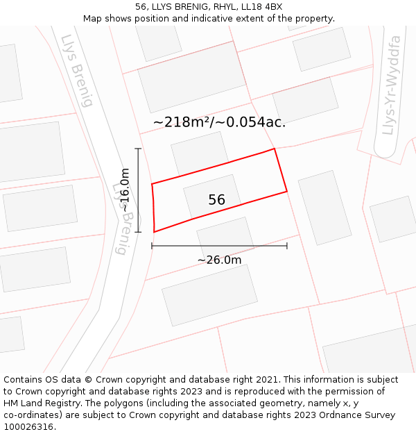 56, LLYS BRENIG, RHYL, LL18 4BX: Plot and title map