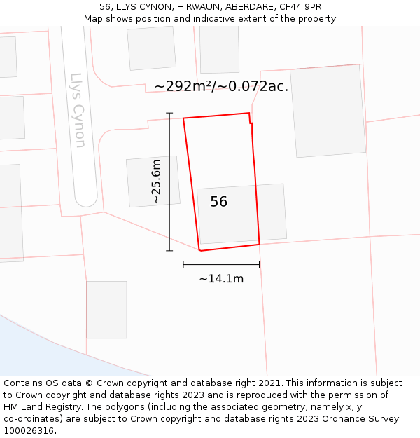 56, LLYS CYNON, HIRWAUN, ABERDARE, CF44 9PR: Plot and title map