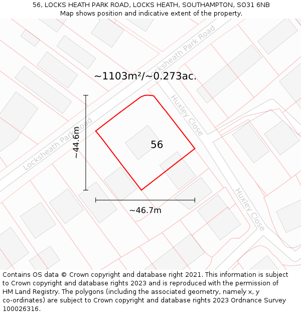 56, LOCKS HEATH PARK ROAD, LOCKS HEATH, SOUTHAMPTON, SO31 6NB: Plot and title map