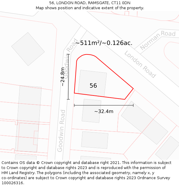 56, LONDON ROAD, RAMSGATE, CT11 0DN: Plot and title map