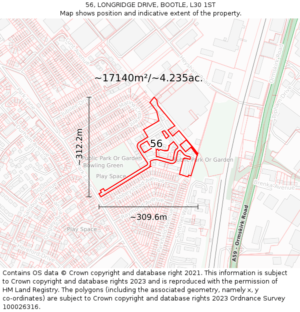 56, LONGRIDGE DRIVE, BOOTLE, L30 1ST: Plot and title map