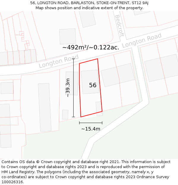 56, LONGTON ROAD, BARLASTON, STOKE-ON-TRENT, ST12 9AJ: Plot and title map