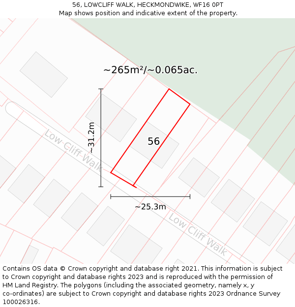 56, LOWCLIFF WALK, HECKMONDWIKE, WF16 0PT: Plot and title map