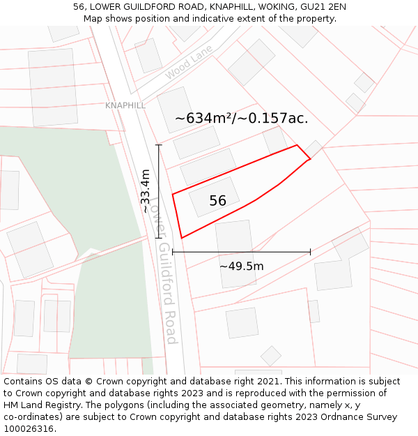 56, LOWER GUILDFORD ROAD, KNAPHILL, WOKING, GU21 2EN: Plot and title map