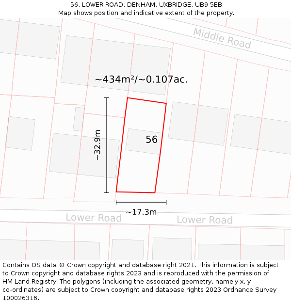 56, LOWER ROAD, DENHAM, UXBRIDGE, UB9 5EB: Plot and title map