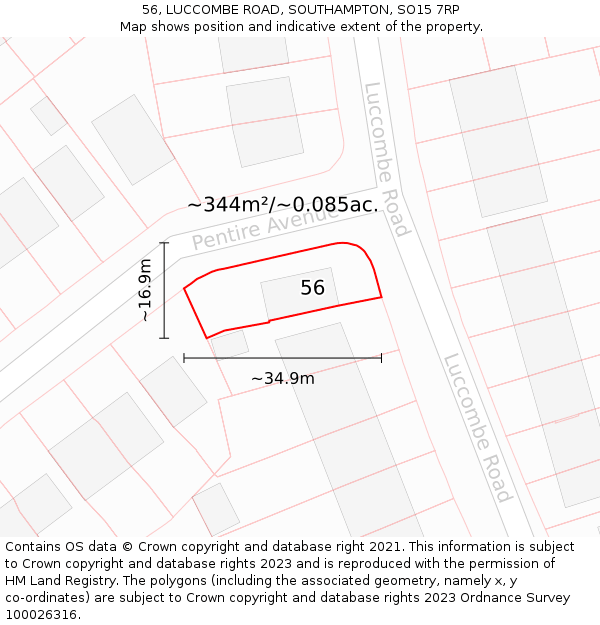 56, LUCCOMBE ROAD, SOUTHAMPTON, SO15 7RP: Plot and title map