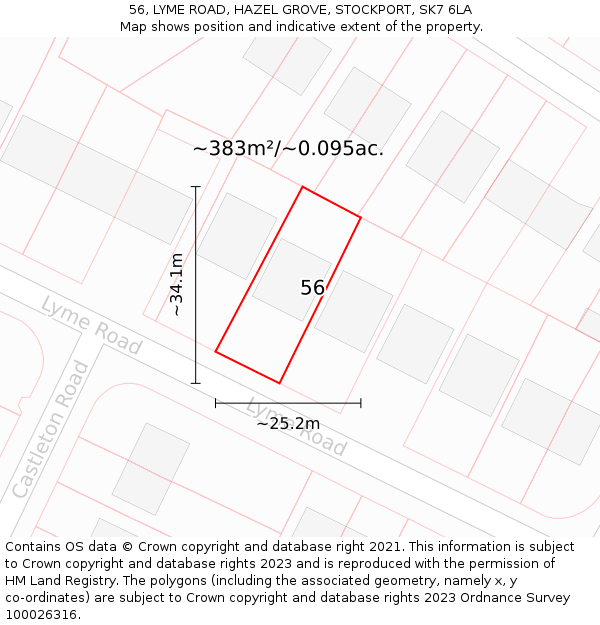 56, LYME ROAD, HAZEL GROVE, STOCKPORT, SK7 6LA: Plot and title map