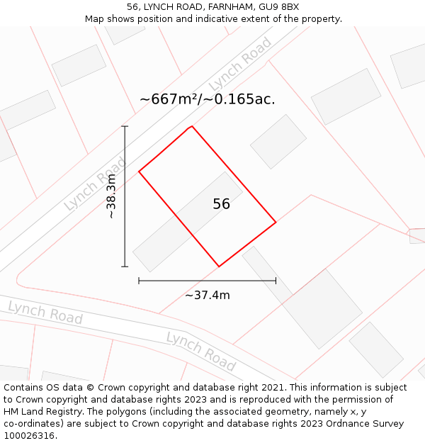 56, LYNCH ROAD, FARNHAM, GU9 8BX: Plot and title map