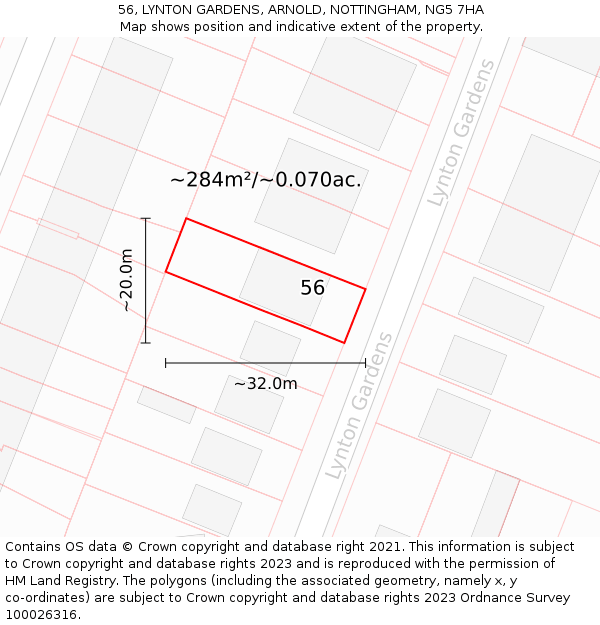 56, LYNTON GARDENS, ARNOLD, NOTTINGHAM, NG5 7HA: Plot and title map