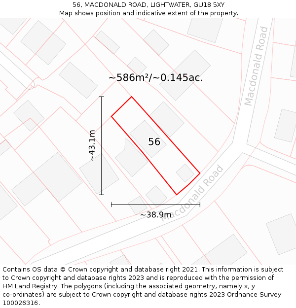 56, MACDONALD ROAD, LIGHTWATER, GU18 5XY: Plot and title map