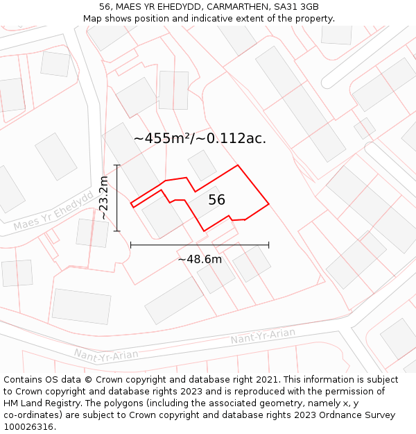 56, MAES YR EHEDYDD, CARMARTHEN, SA31 3GB: Plot and title map