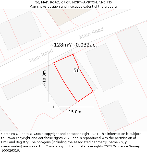 56, MAIN ROAD, CRICK, NORTHAMPTON, NN6 7TX: Plot and title map