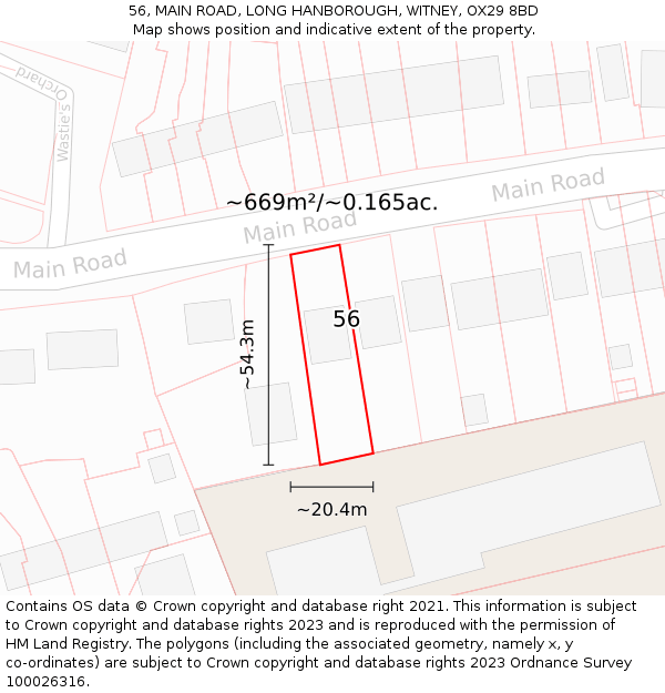 56, MAIN ROAD, LONG HANBOROUGH, WITNEY, OX29 8BD: Plot and title map