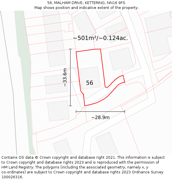 56, MALHAM DRIVE, KETTERING, NN16 9FS: Plot and title map