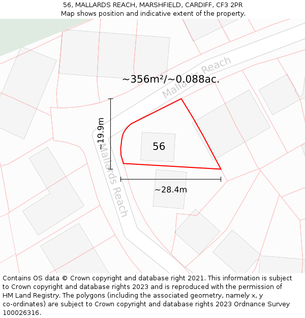 56, MALLARDS REACH, MARSHFIELD, CARDIFF, CF3 2PR: Plot and title map