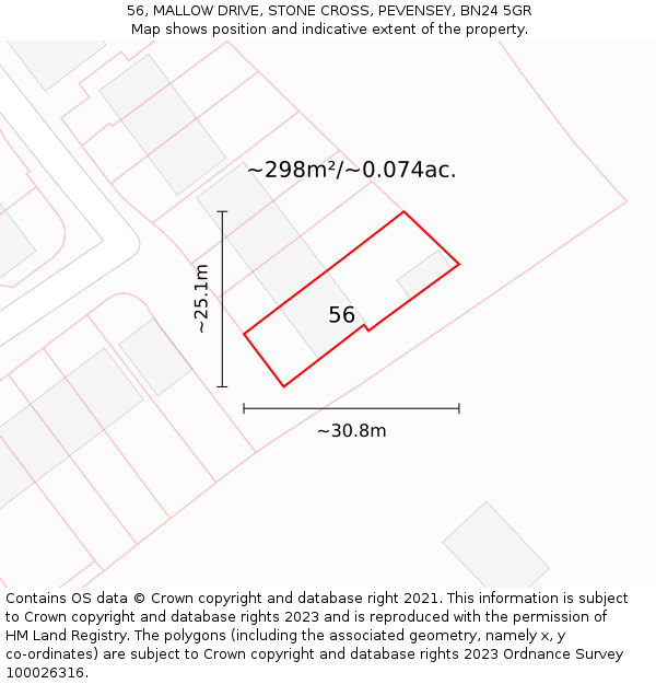 56, MALLOW DRIVE, STONE CROSS, PEVENSEY, BN24 5GR: Plot and title map