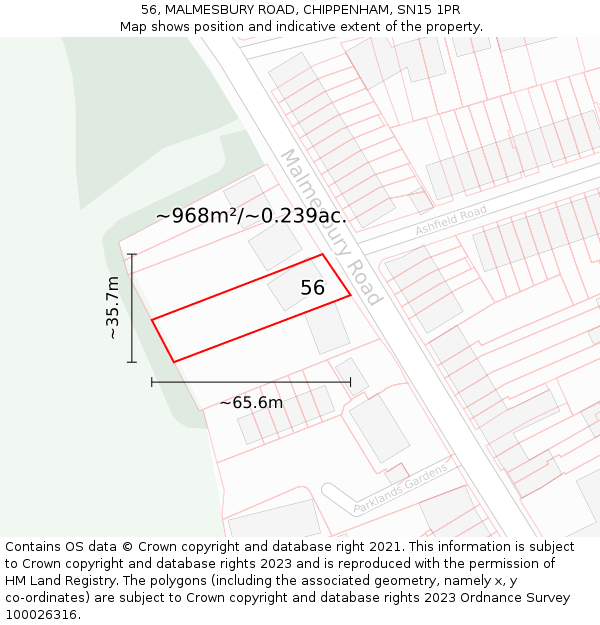 56, MALMESBURY ROAD, CHIPPENHAM, SN15 1PR: Plot and title map