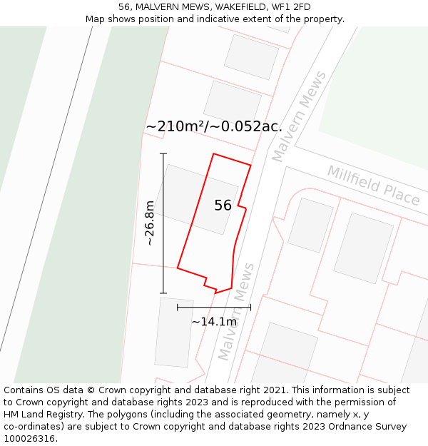 56, MALVERN MEWS, WAKEFIELD, WF1 2FD: Plot and title map