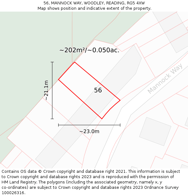 56, MANNOCK WAY, WOODLEY, READING, RG5 4XW: Plot and title map