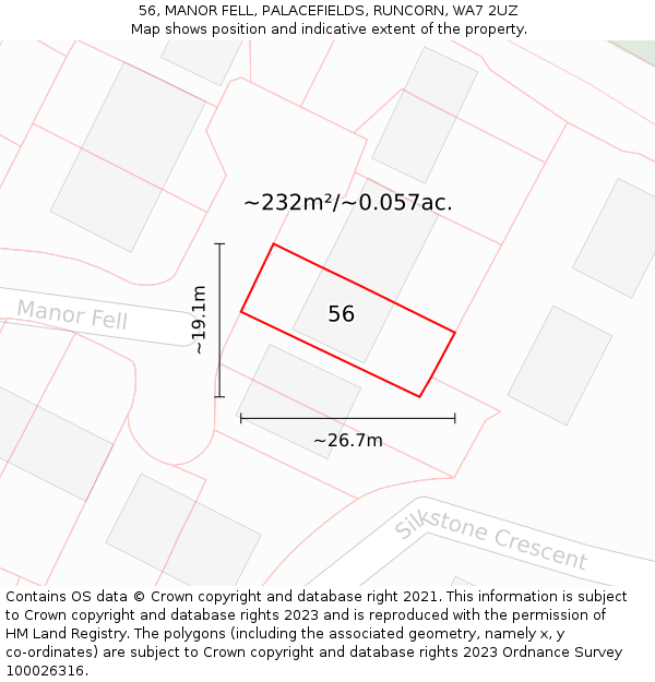 56, MANOR FELL, PALACEFIELDS, RUNCORN, WA7 2UZ: Plot and title map