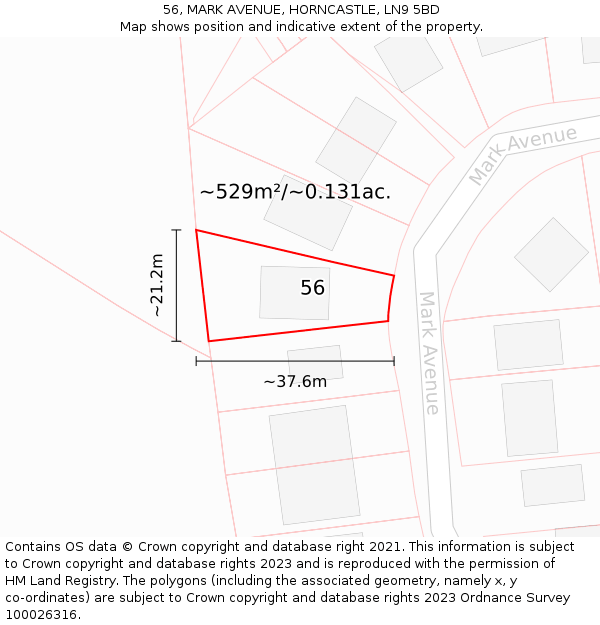 56, MARK AVENUE, HORNCASTLE, LN9 5BD: Plot and title map