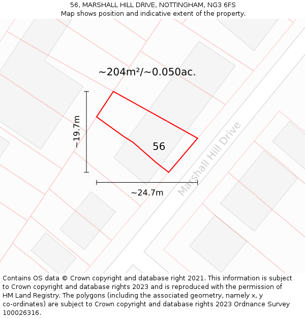 56, MARSHALL HILL DRIVE, NOTTINGHAM, NG3 6FS: Plot and title map