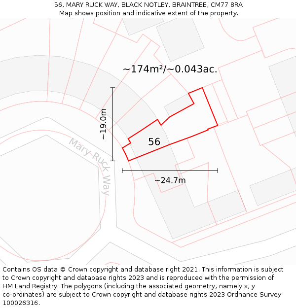 56, MARY RUCK WAY, BLACK NOTLEY, BRAINTREE, CM77 8RA: Plot and title map