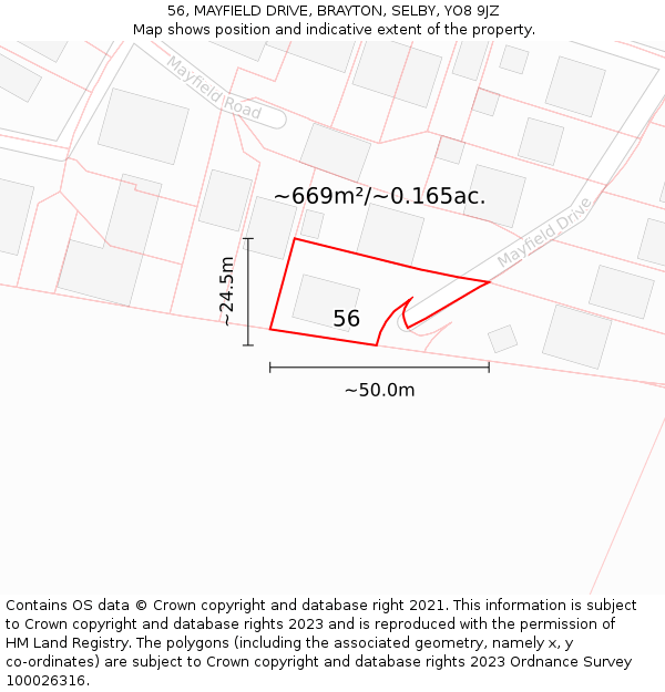 56, MAYFIELD DRIVE, BRAYTON, SELBY, YO8 9JZ: Plot and title map