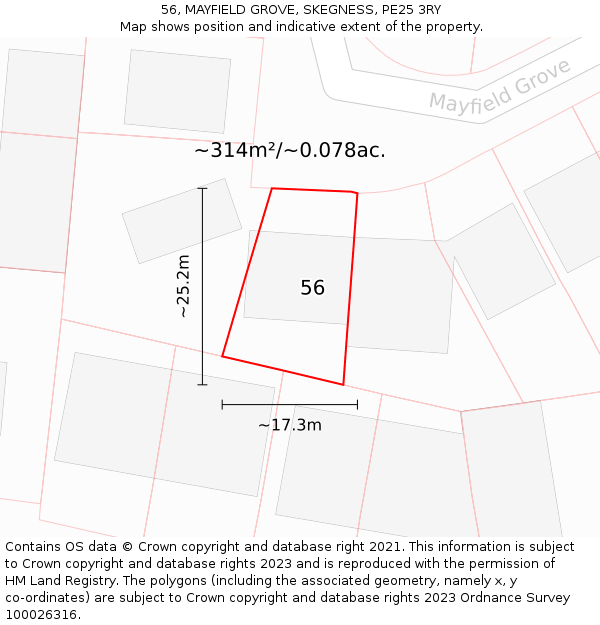 56, MAYFIELD GROVE, SKEGNESS, PE25 3RY: Plot and title map
