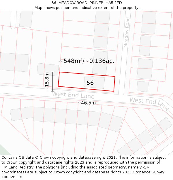 56, MEADOW ROAD, PINNER, HA5 1ED: Plot and title map