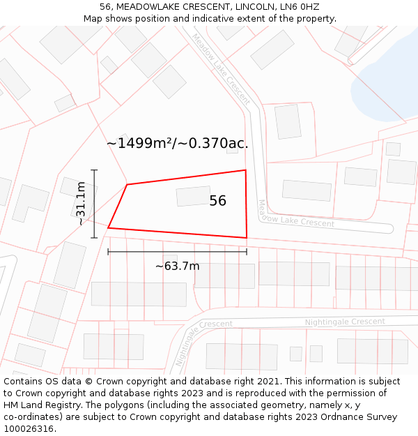 56, MEADOWLAKE CRESCENT, LINCOLN, LN6 0HZ: Plot and title map