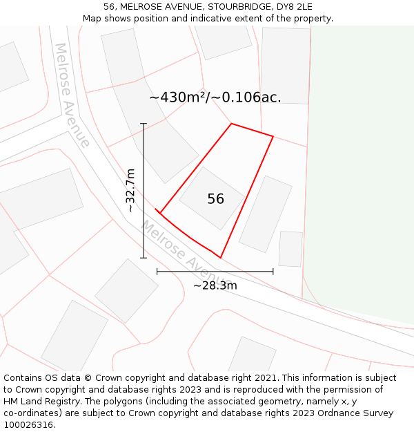 56, MELROSE AVENUE, STOURBRIDGE, DY8 2LE: Plot and title map