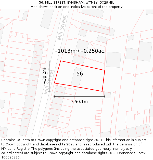 56, MILL STREET, EYNSHAM, WITNEY, OX29 4JU: Plot and title map