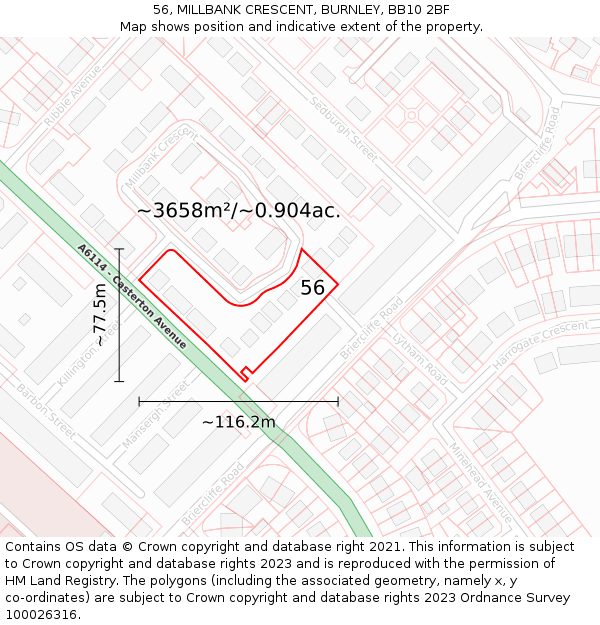 56, MILLBANK CRESCENT, BURNLEY, BB10 2BF: Plot and title map