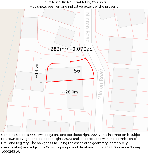 56, MINTON ROAD, COVENTRY, CV2 2XQ: Plot and title map