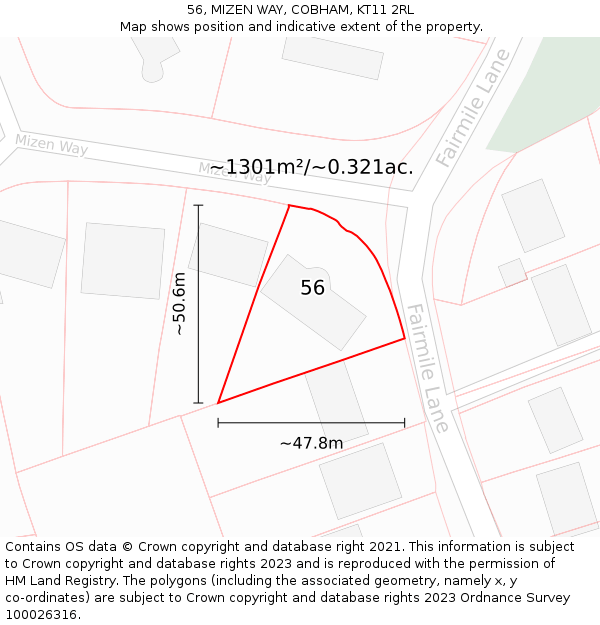 56, MIZEN WAY, COBHAM, KT11 2RL: Plot and title map