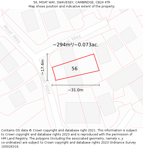 56, MOAT WAY, SWAVESEY, CAMBRIDGE, CB24 4TR: Plot and title map