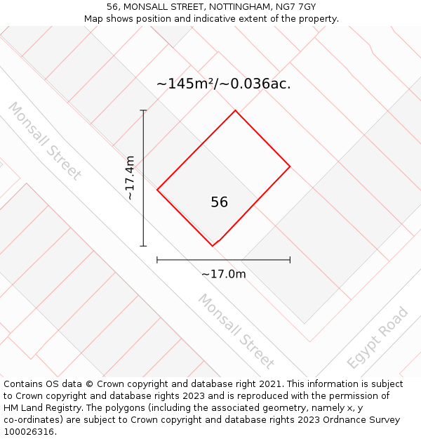 56, MONSALL STREET, NOTTINGHAM, NG7 7GY: Plot and title map