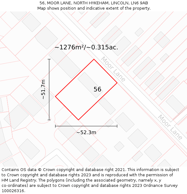 56, MOOR LANE, NORTH HYKEHAM, LINCOLN, LN6 9AB: Plot and title map