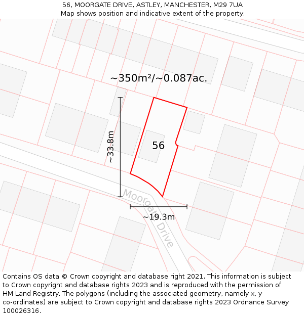 56, MOORGATE DRIVE, ASTLEY, MANCHESTER, M29 7UA: Plot and title map