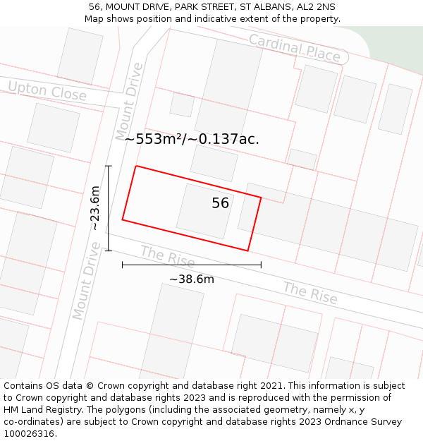 56, MOUNT DRIVE, PARK STREET, ST ALBANS, AL2 2NS: Plot and title map