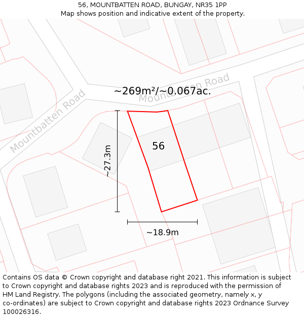 56, MOUNTBATTEN ROAD, BUNGAY, NR35 1PP: Plot and title map