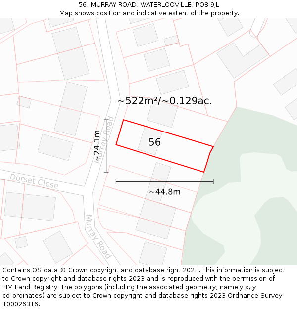 56, MURRAY ROAD, WATERLOOVILLE, PO8 9JL: Plot and title map