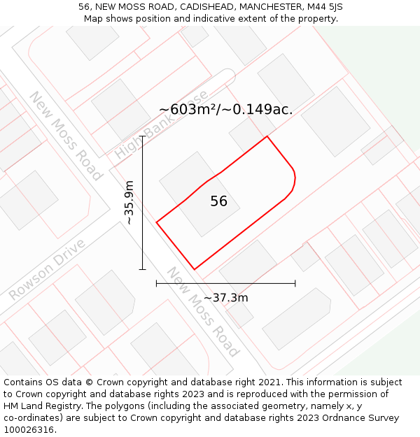 56, NEW MOSS ROAD, CADISHEAD, MANCHESTER, M44 5JS: Plot and title map